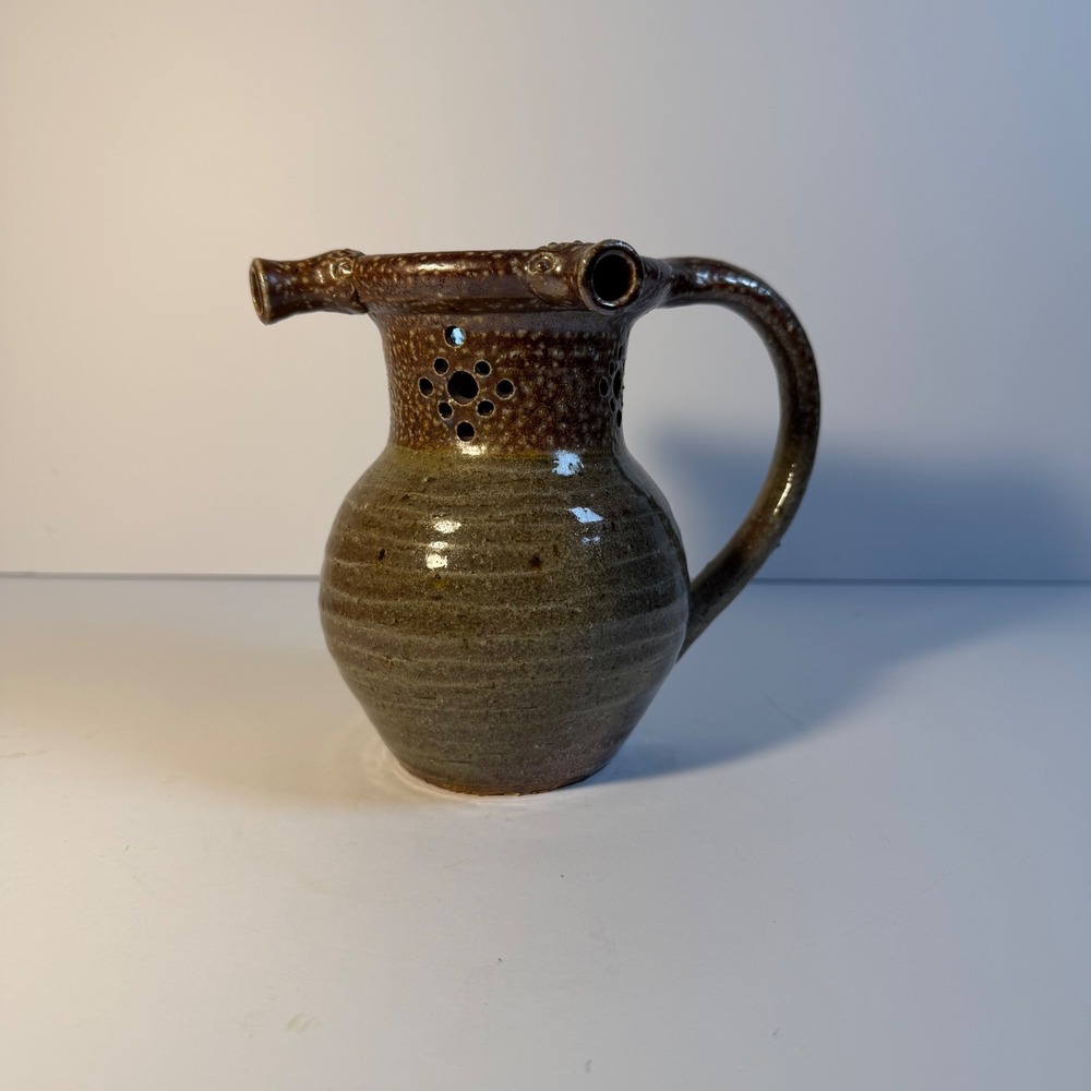 Studio Pottery Puzzle Jug 3 Spout Folk Art Cottagecore Rustic Handmade Pitcher